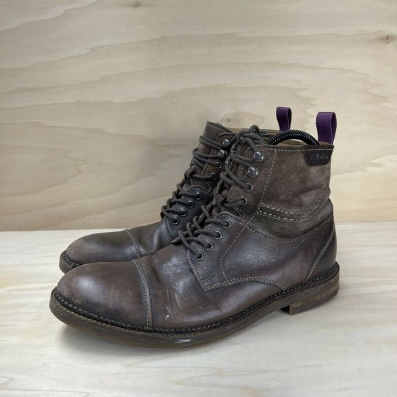 Clarks Mens Leather Lace Up Ankle Combat Boots Round Toe Brown 16501 Size 8.5 M main image 6